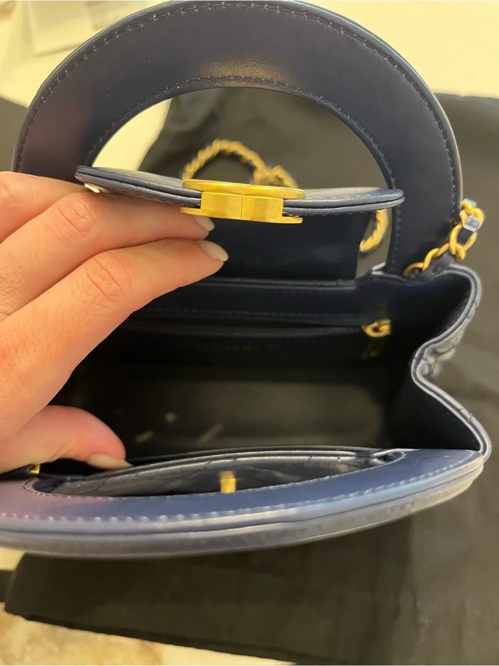 Brand New CHANEL Small Shopping Bag Dark Blue